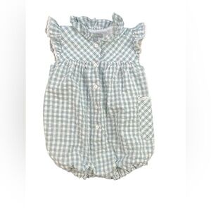 COCONUT Gingham Ruffle Sleeve Button Front Bubble Romper- 18-24M